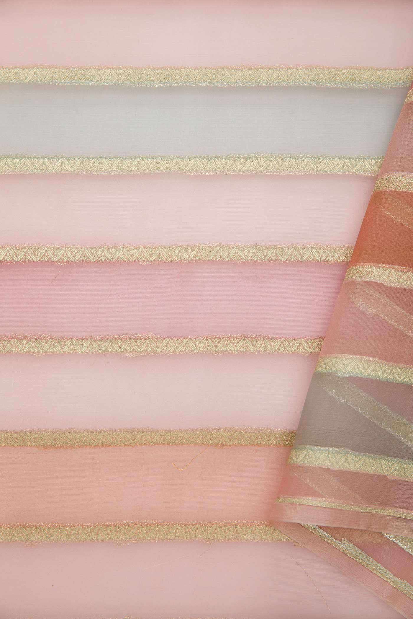 Brown Pink and Blue Organza Silk Dress Material