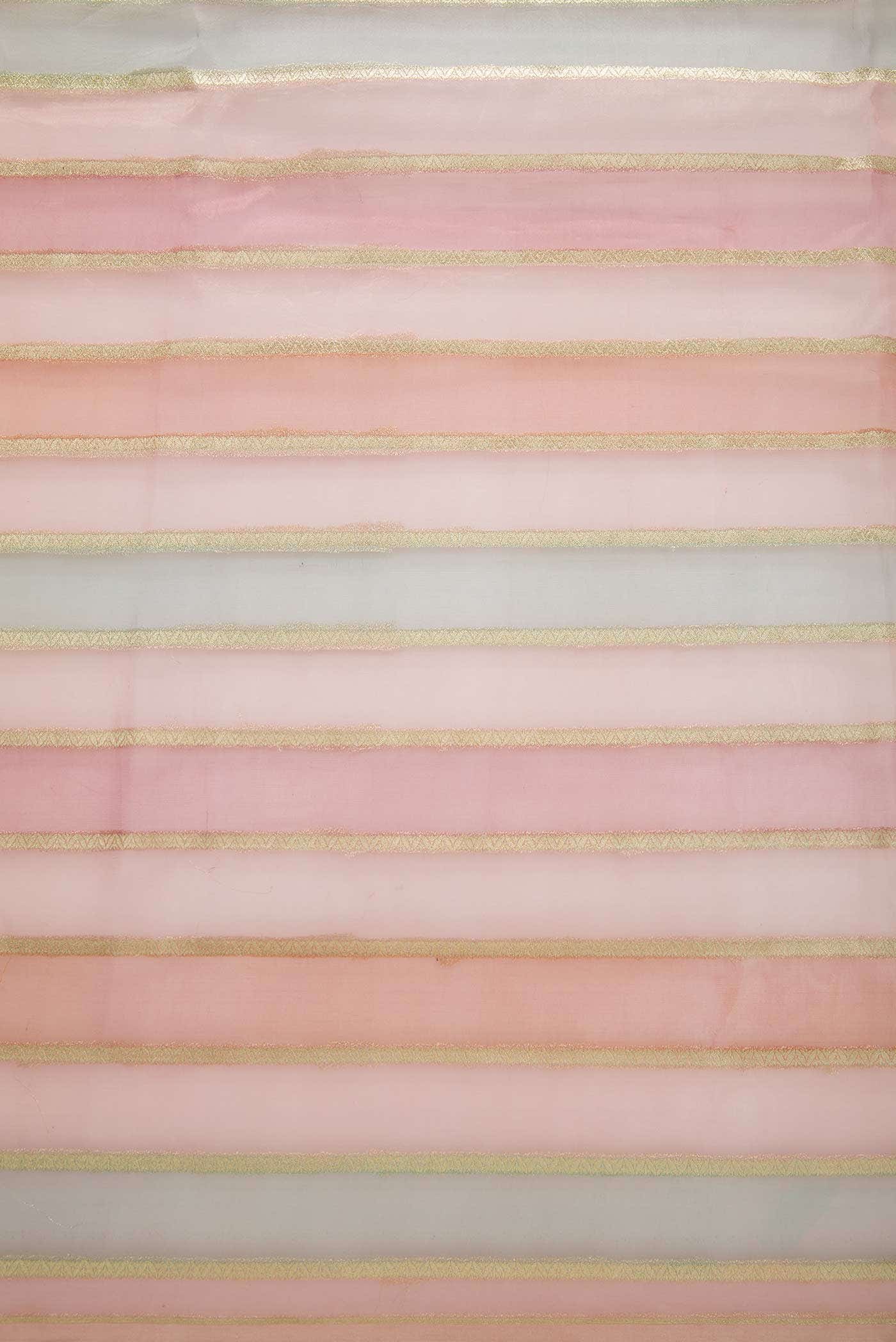 Brown Pink and Blue Organza Silk Dress Material