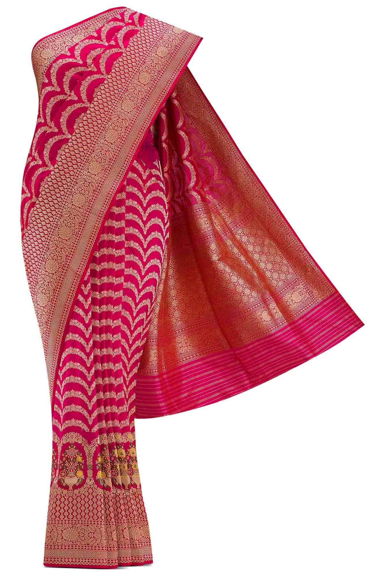 Pure Silk Pure Zari Pink Dual Tone Banarasi Saree