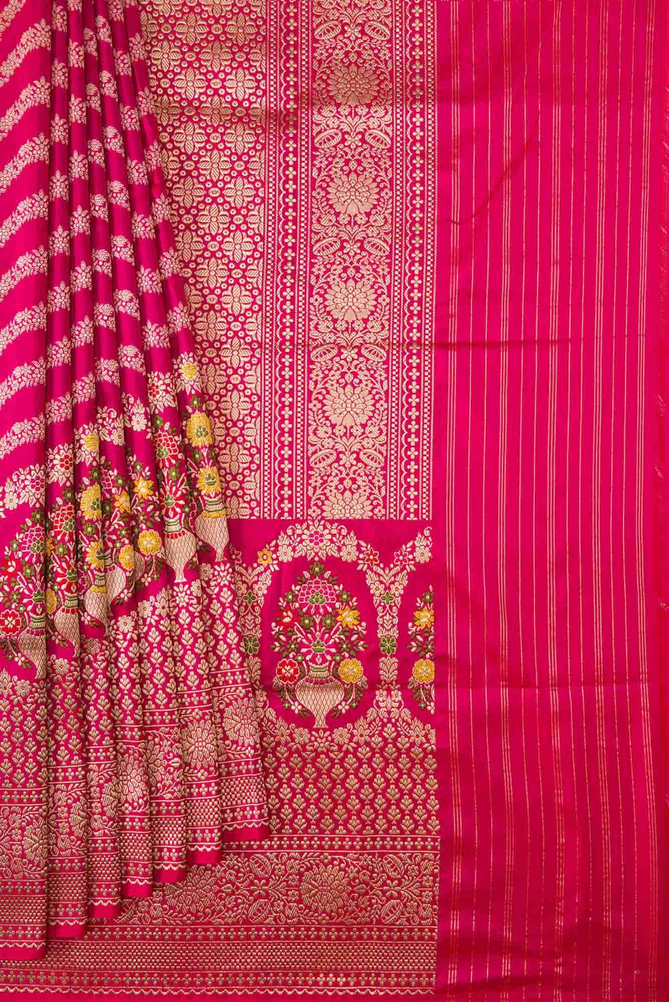 Pure Silk Pure Zari Pink Dual Tone Banarasi Saree