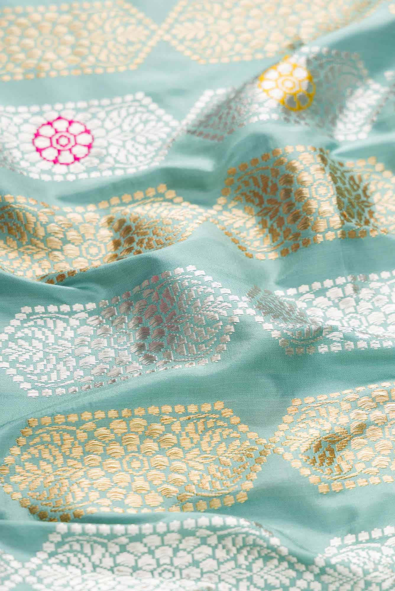 Pure Silk Pure Zari Sky Blue Dual Tone Banarasi Saree