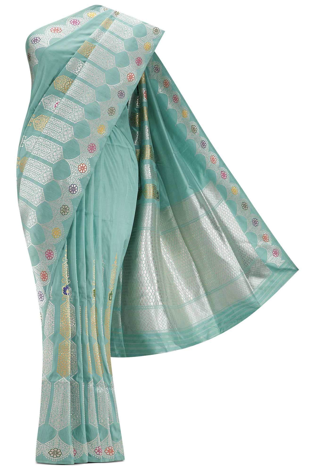 Pure Silk Pure Zari Sky Blue Dual Tone Banarasi Saree