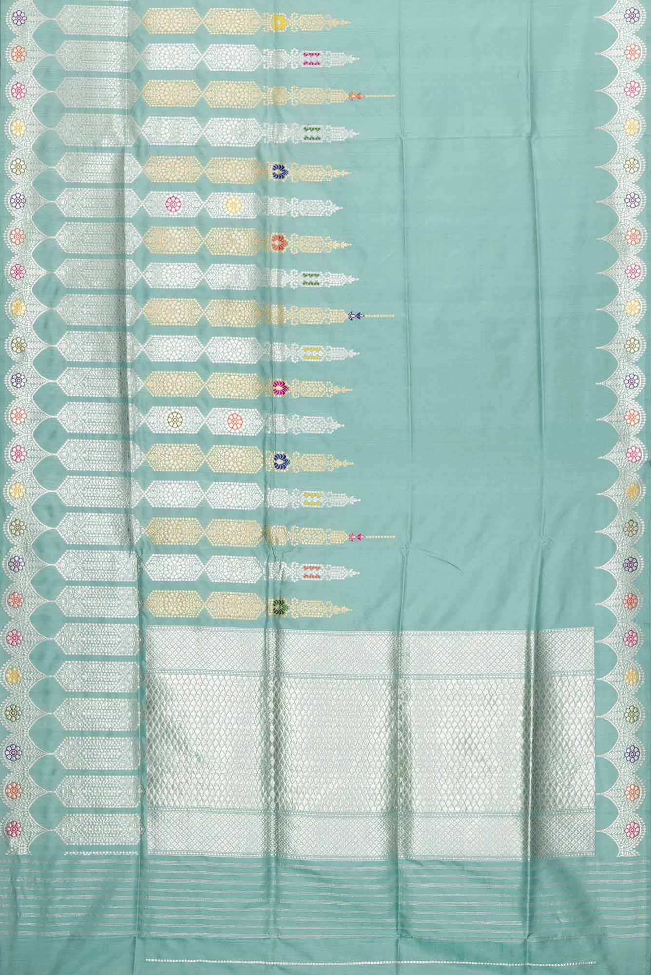 Pure Silk Pure Zari Sky Blue Dual Tone Banarasi Saree