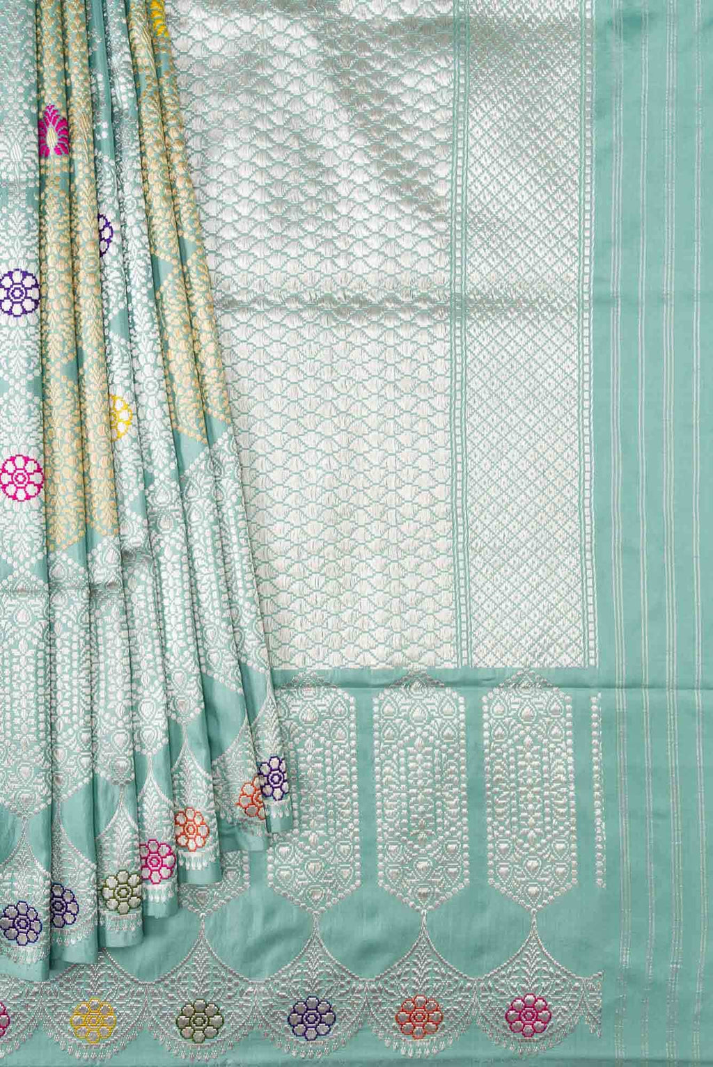 Pure Silk Pure Zari Sky Blue Dual Tone Banarasi Saree
