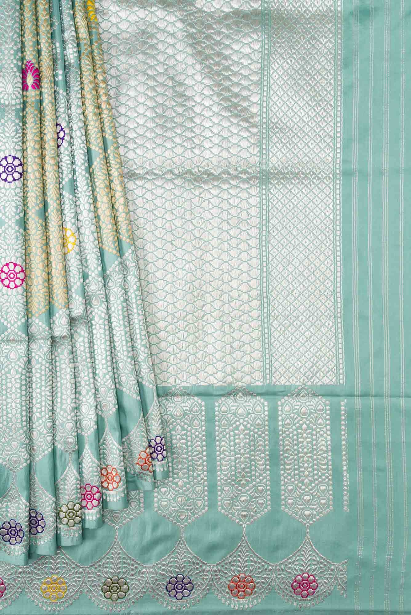 Pure Silk Pure Zari Sky Blue Dual Tone Banarasi Saree