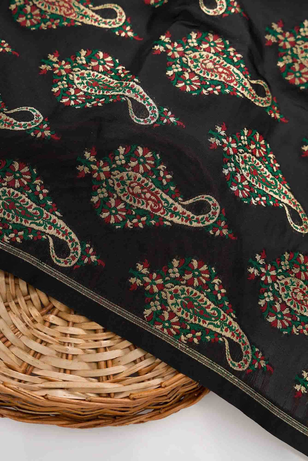 Black Banarasi Silk Dress Material