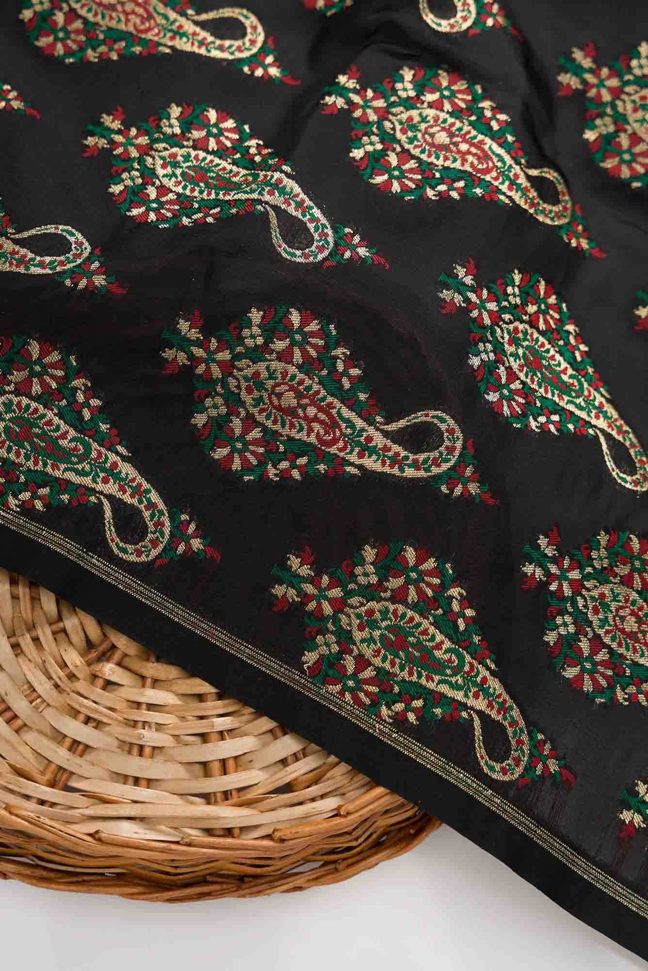 Black Banarasi Silk Dress Material