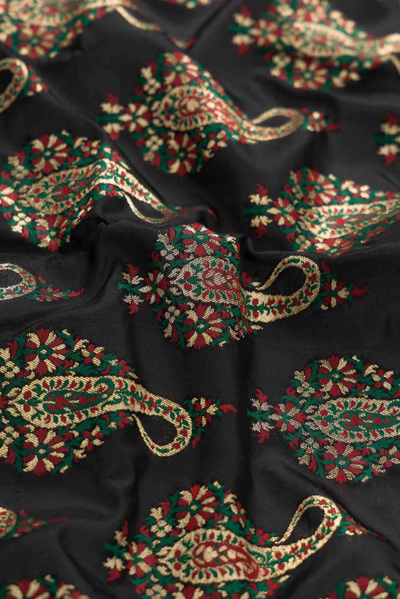 Black Banarasi Silk Dress Material