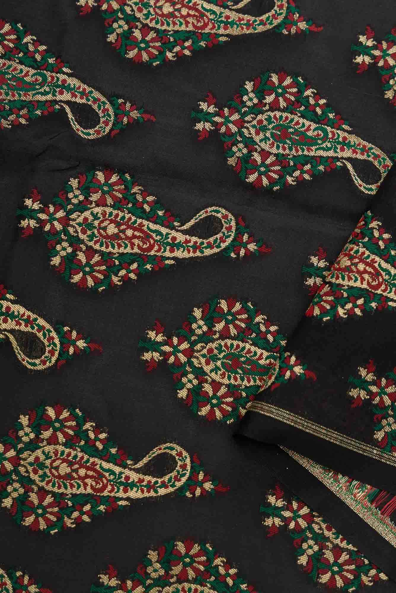 Black Banarasi Silk Dress Material