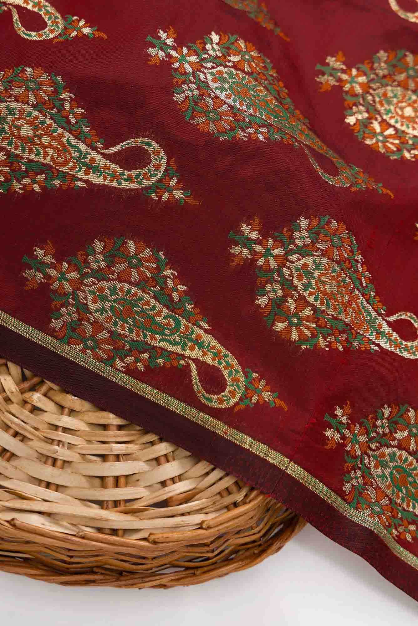 Maroon Banarasi Silk Dress Material