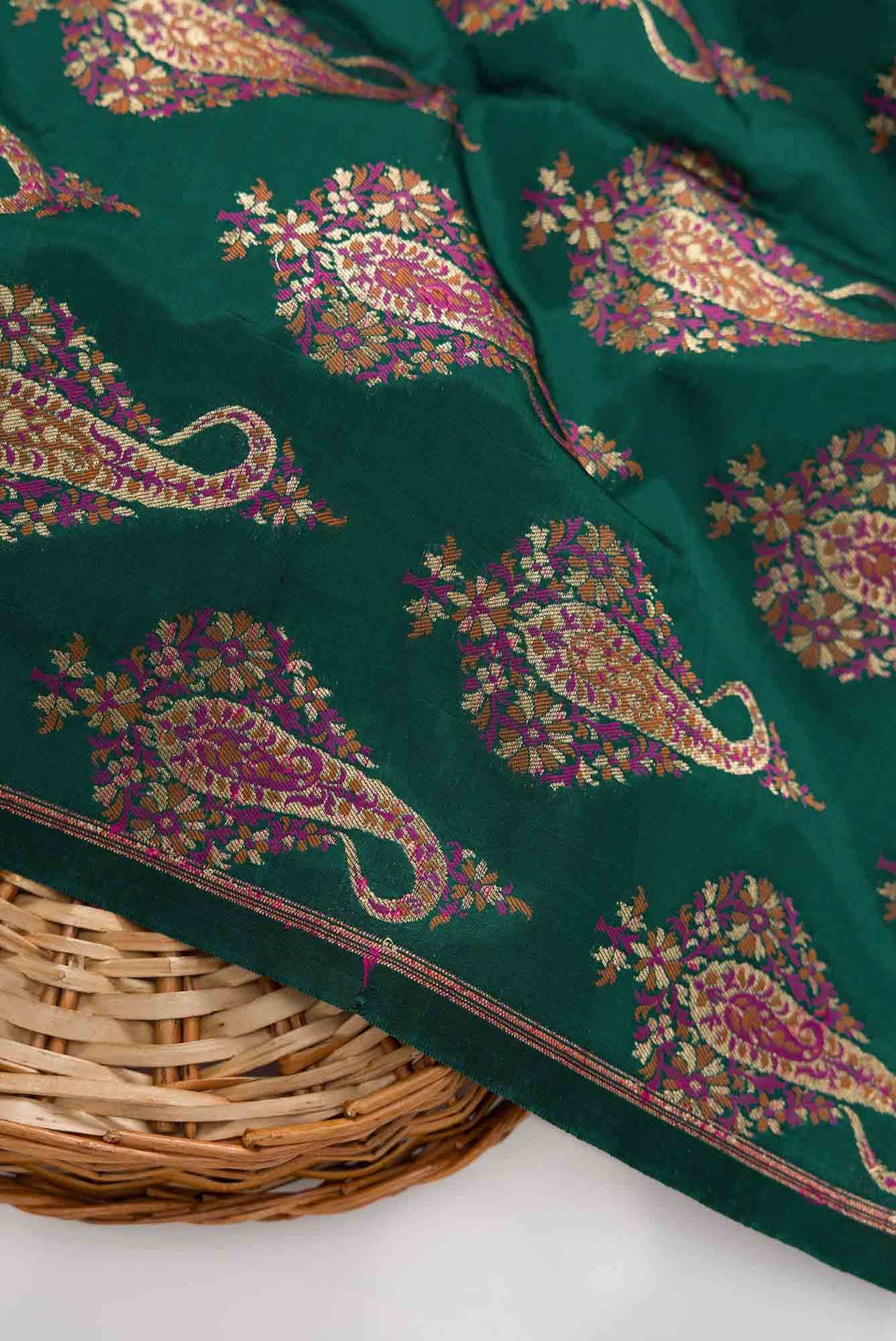 Green Banarasi Silk Dress Material