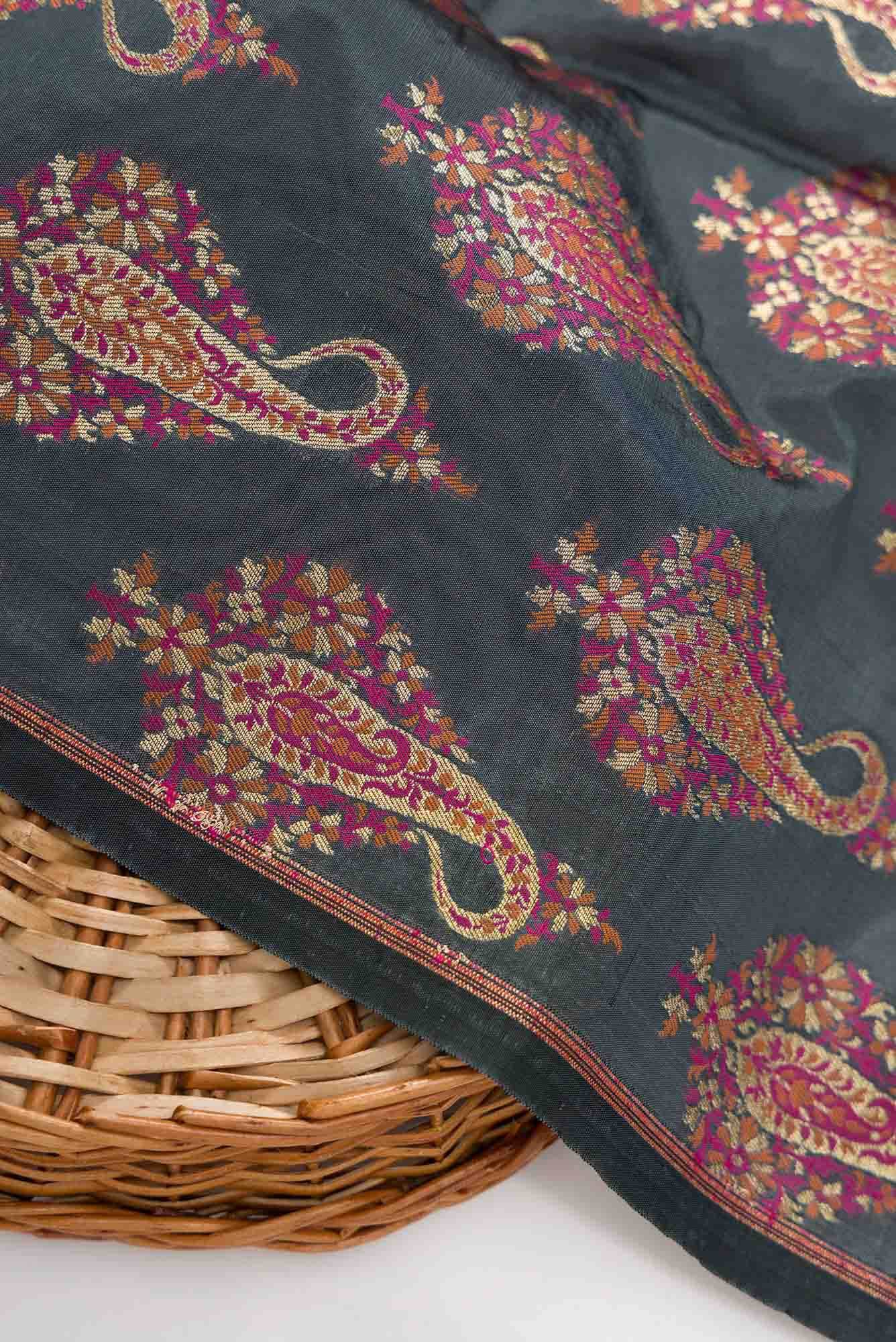 Grey Banarasi Silk Dress Material
