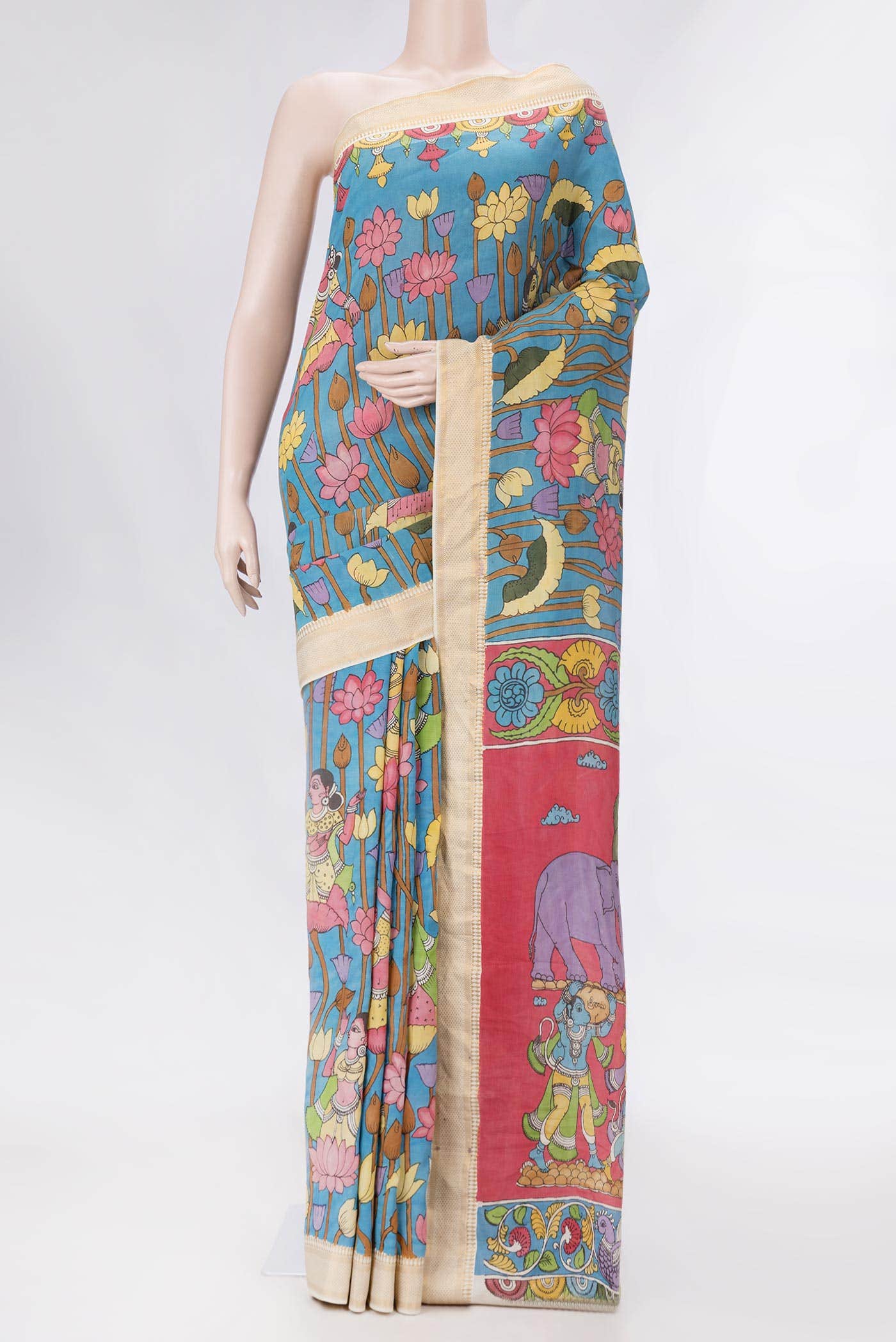 Sky Blue Dual Tone Mangalagiri Cotton Saree