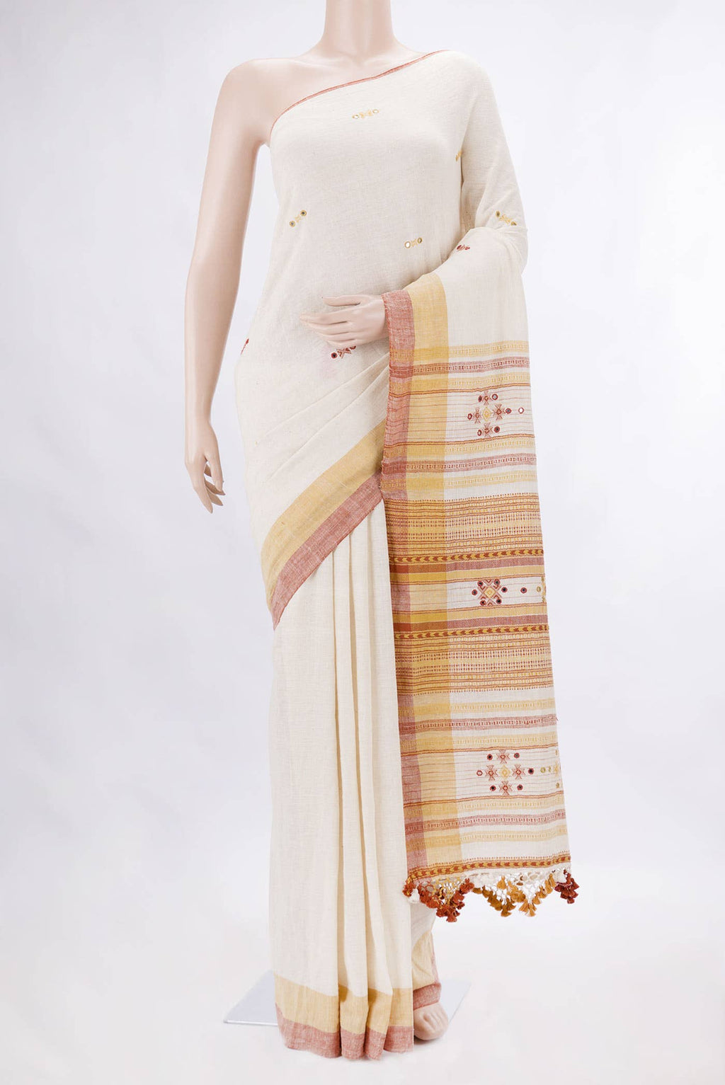 Off White Dual Tone Linen Cotton Saree
