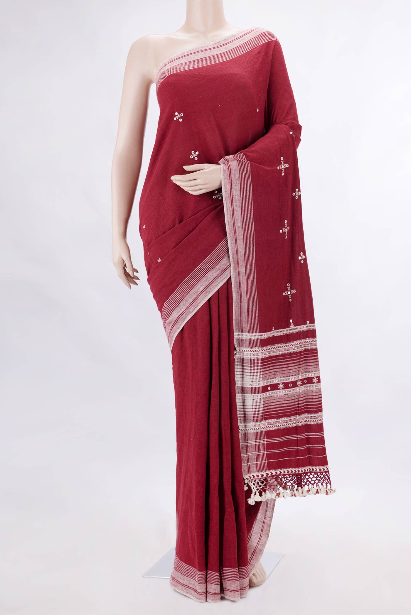 Maroon Dual Tone Linen Cotton Saree