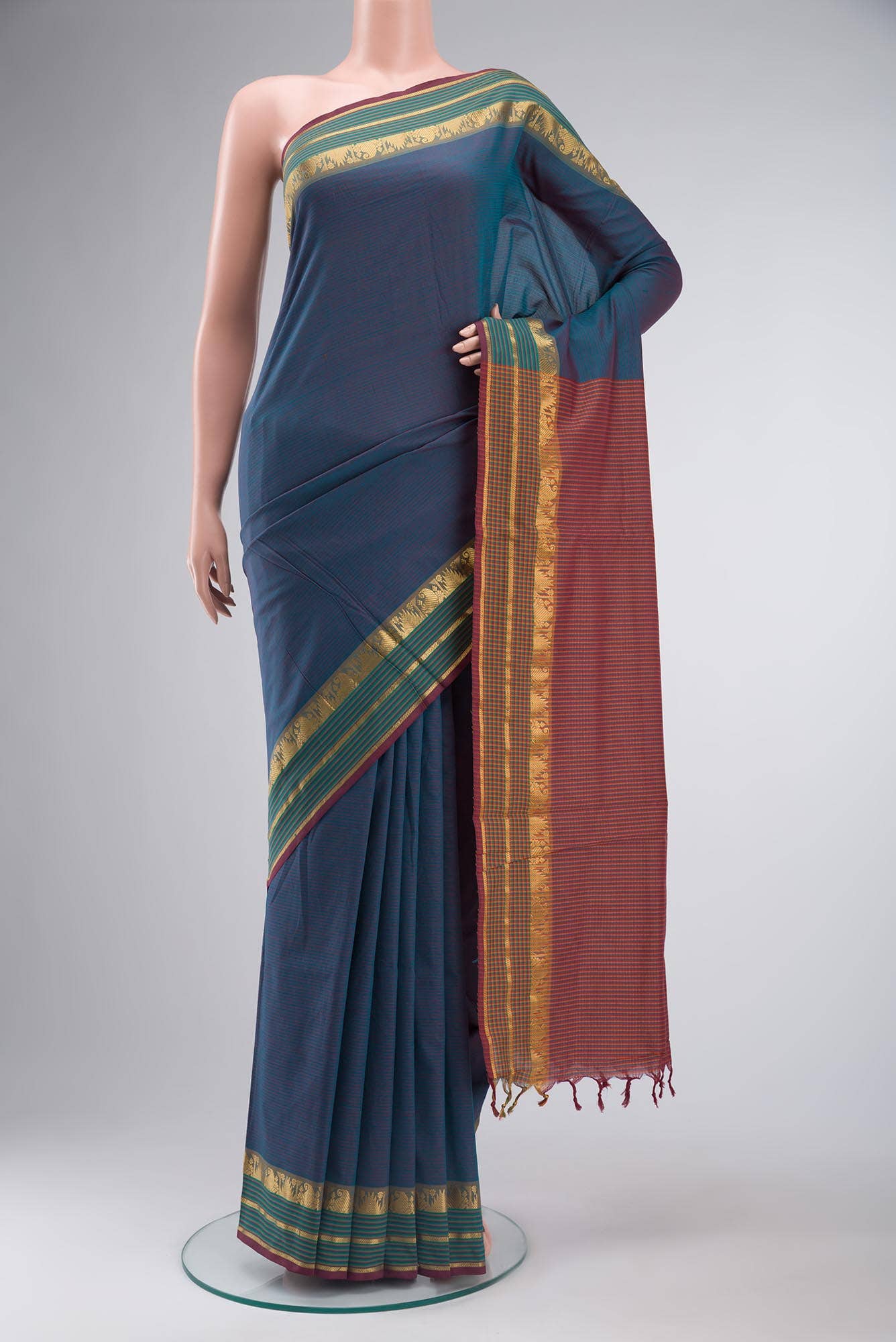 Blue Blended Cotton Saree