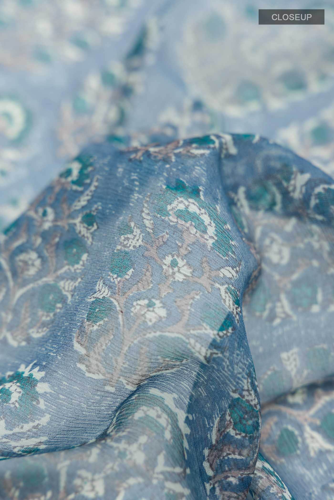 Blue Mysore Chiffon Saree