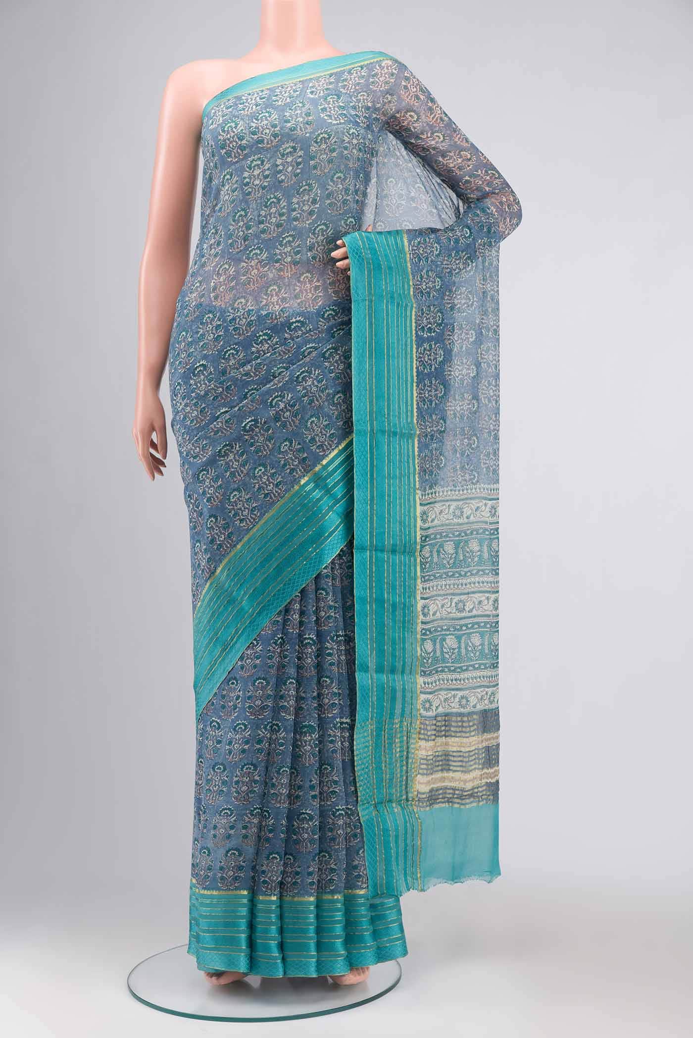 Blue Mysore Chiffon Saree