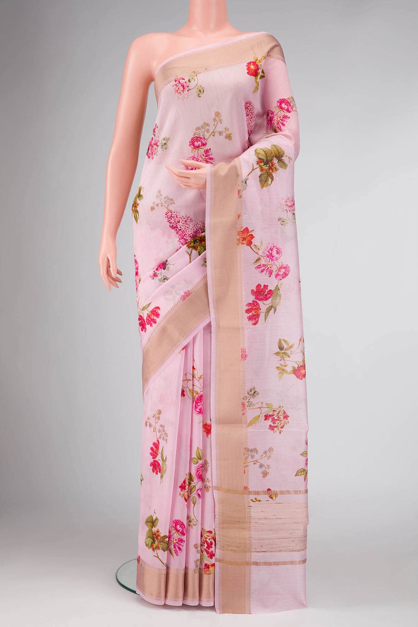 Pink Dual Tone Blended Chanderi Silk Cotton Saree