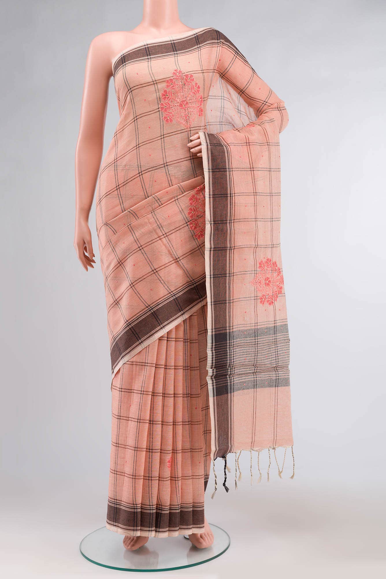 Peach Linen Cotton Saree