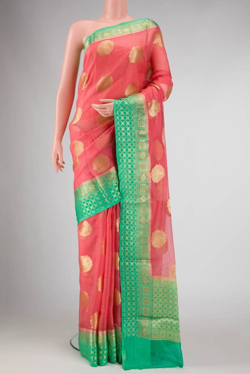 Peach Dual Tone Blended Kota Silk Saree