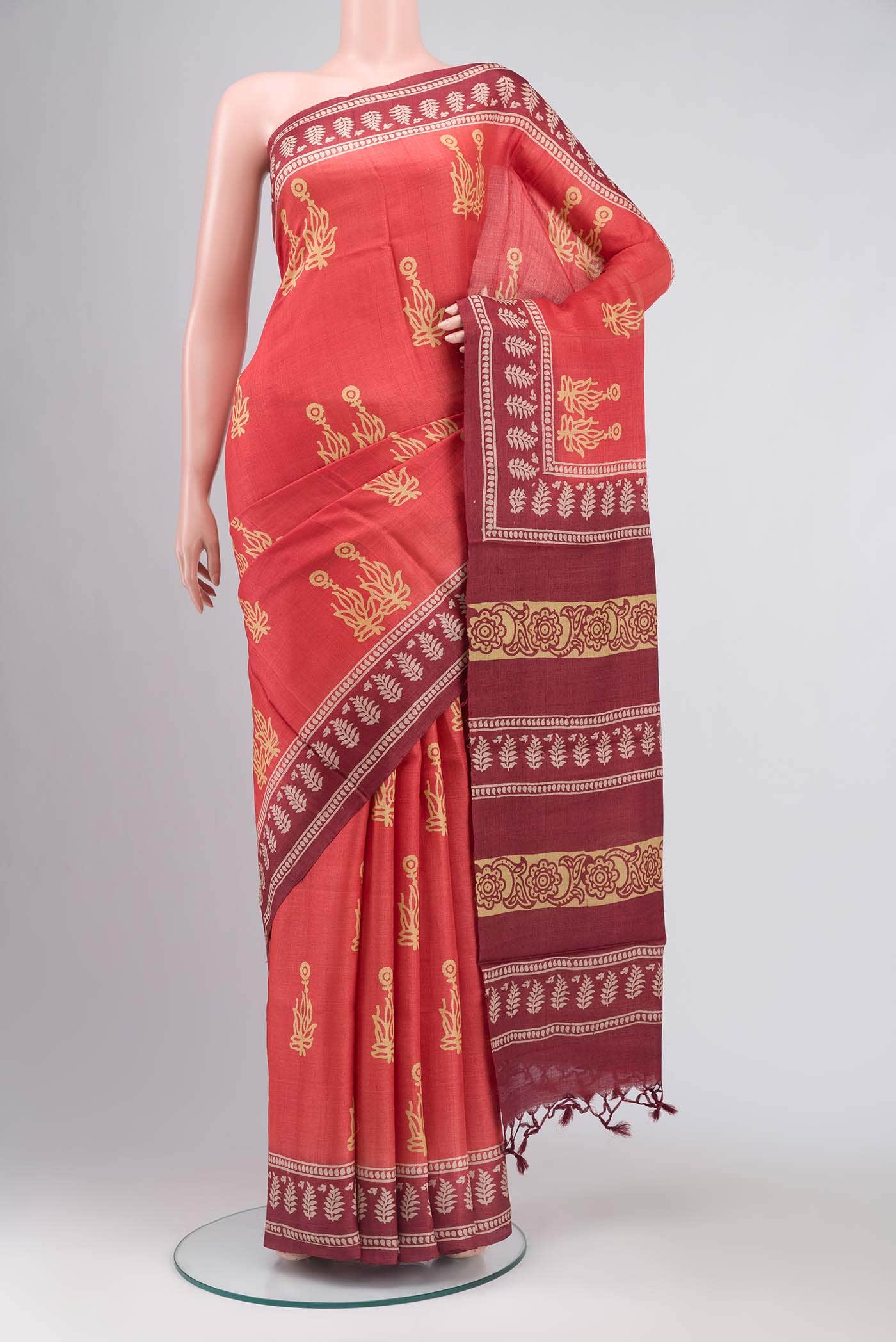 Orange Bhagalpuri Tussar Silk Saree