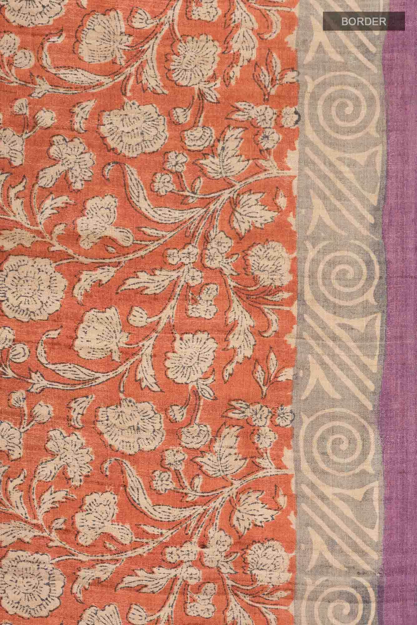 Orange Bhagalpuri Tussar Silk Saree
