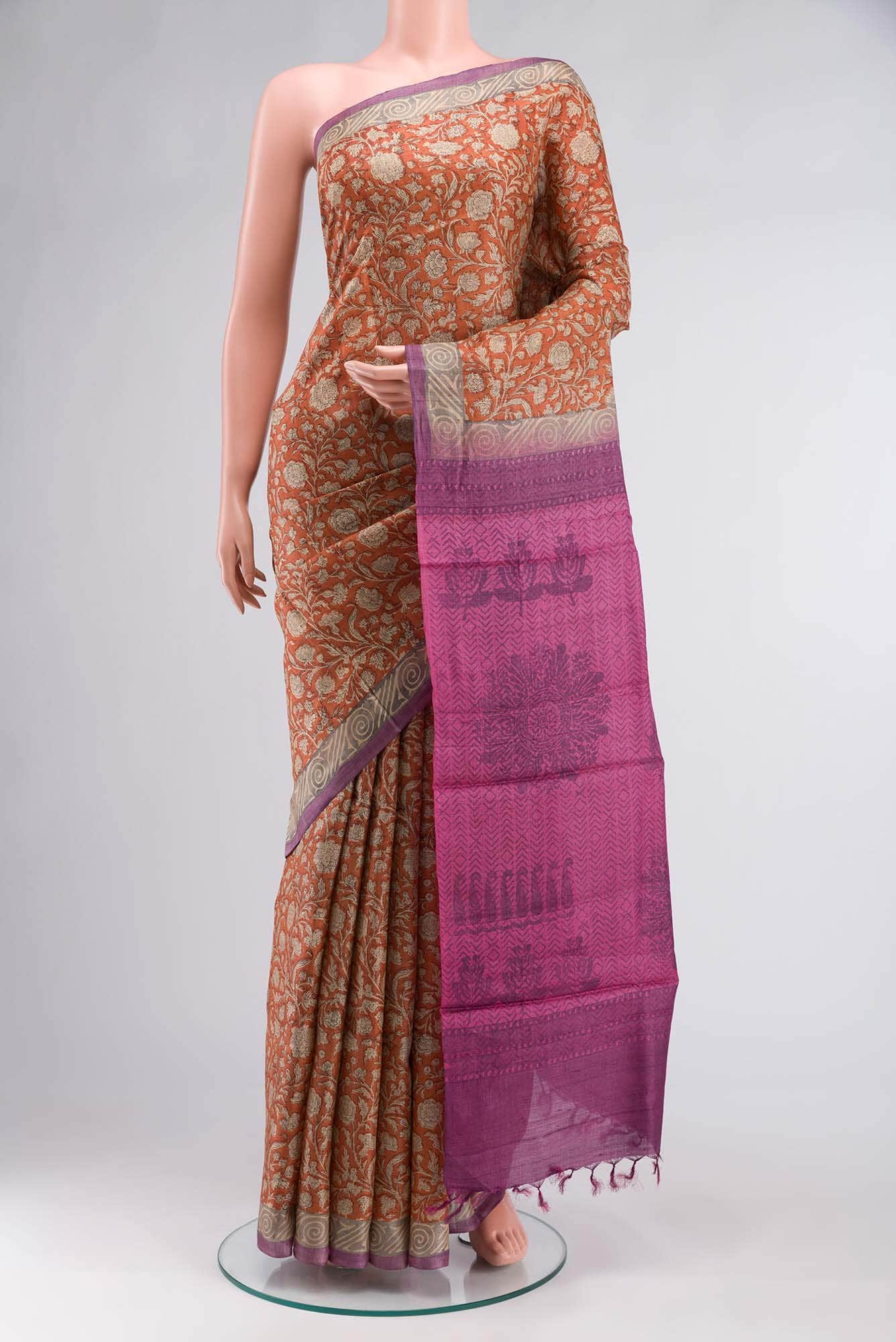 Orange Bhagalpuri Tussar Silk Saree