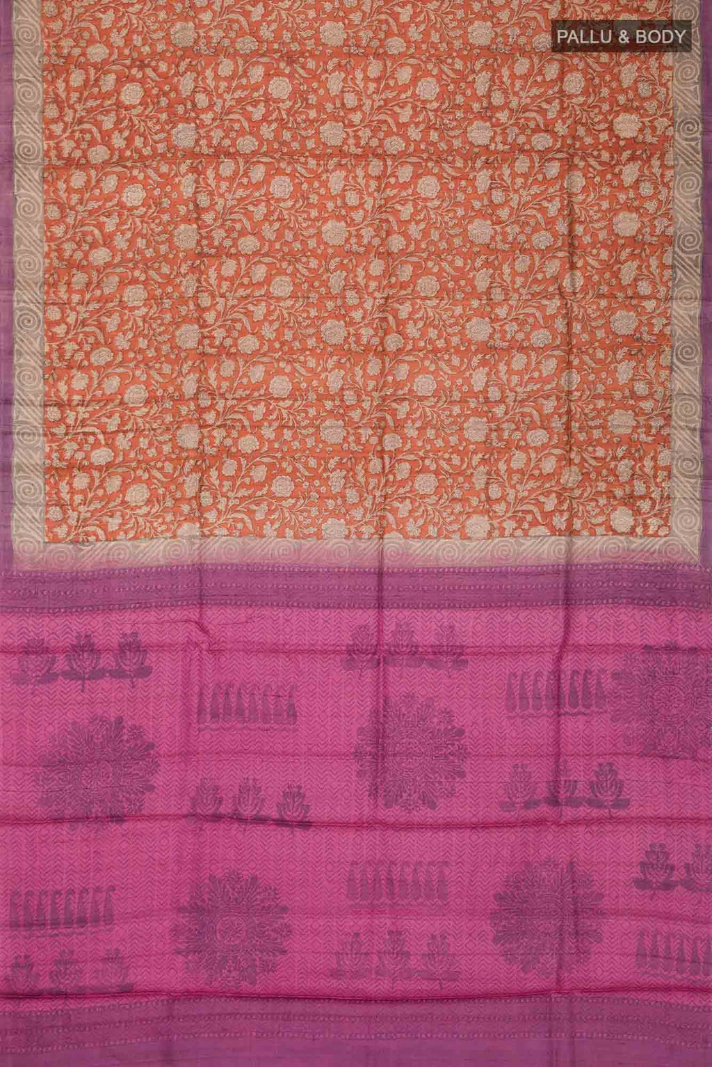 Orange Bhagalpuri Tussar Silk Saree