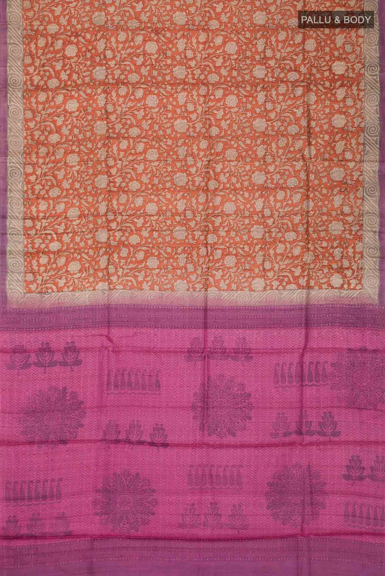 Orange Bhagalpuri Tussar Silk Saree