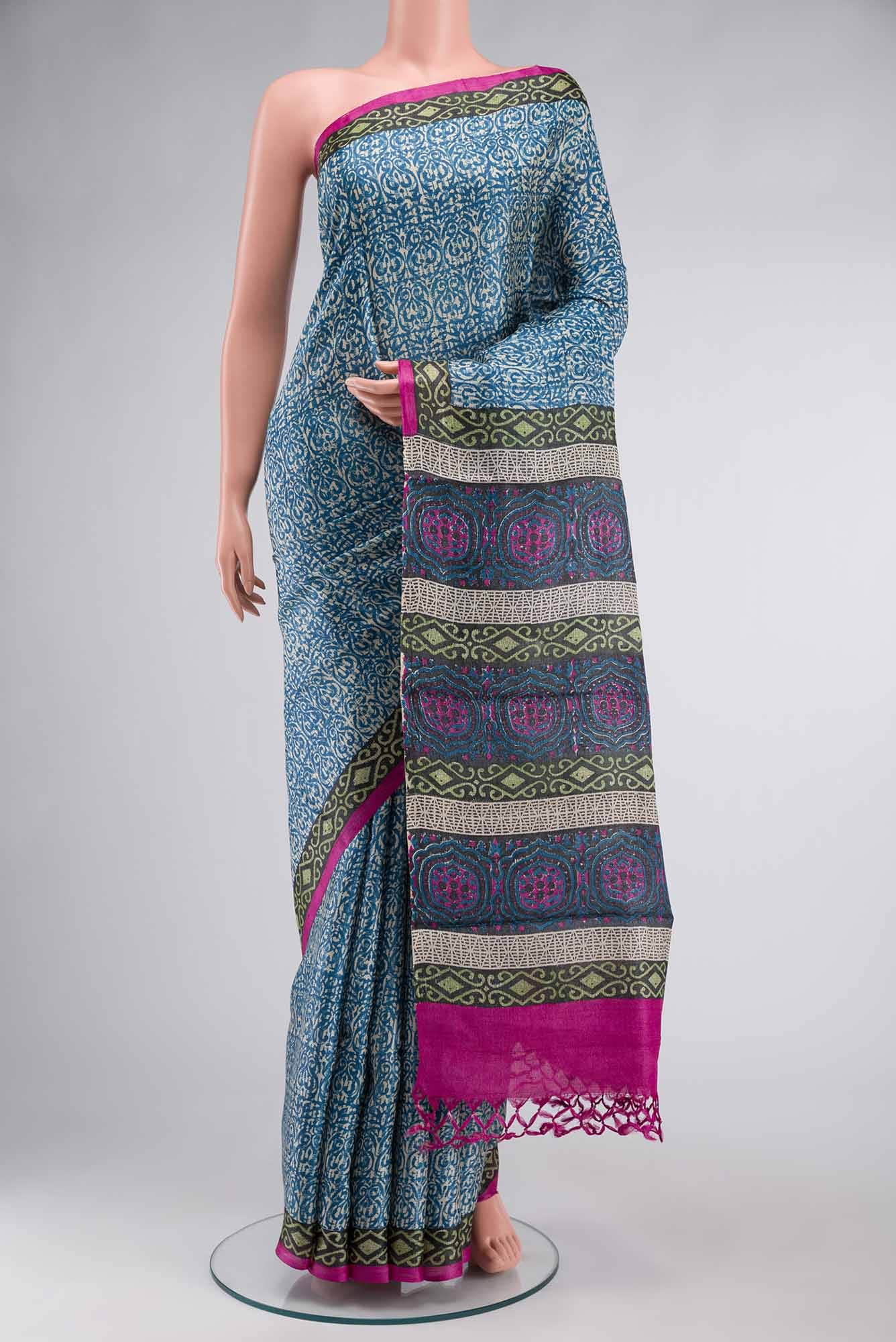 Blue Bhagalpuri Tussar Silk Saree