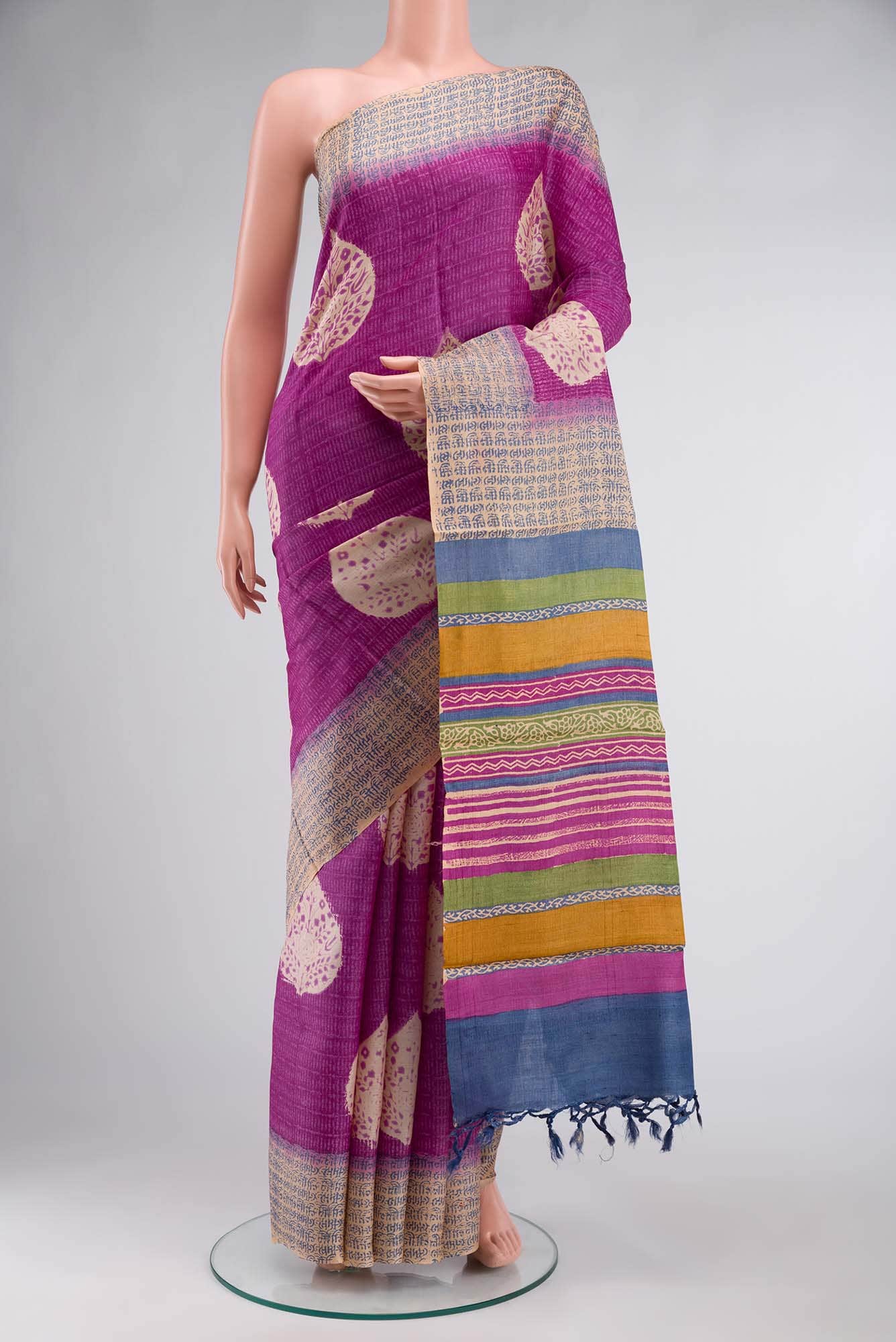 Pink Bhagalpuri Tussar Silk Saree