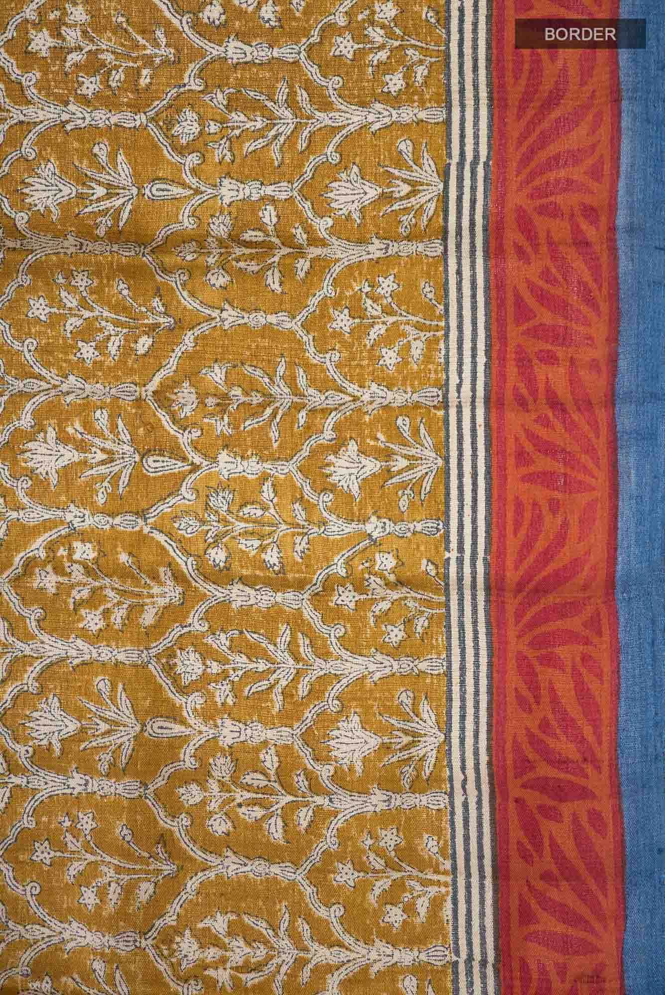 Mustard Bhagalpuri Tussar Silk Saree