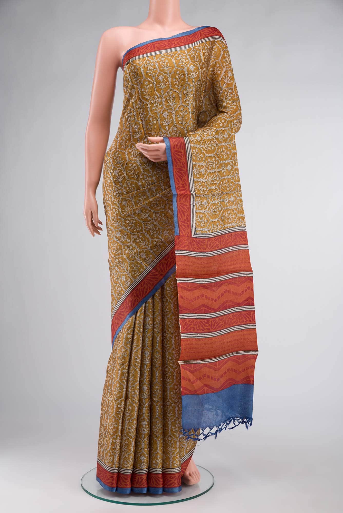 Mustard Bhagalpuri Tussar Silk Saree