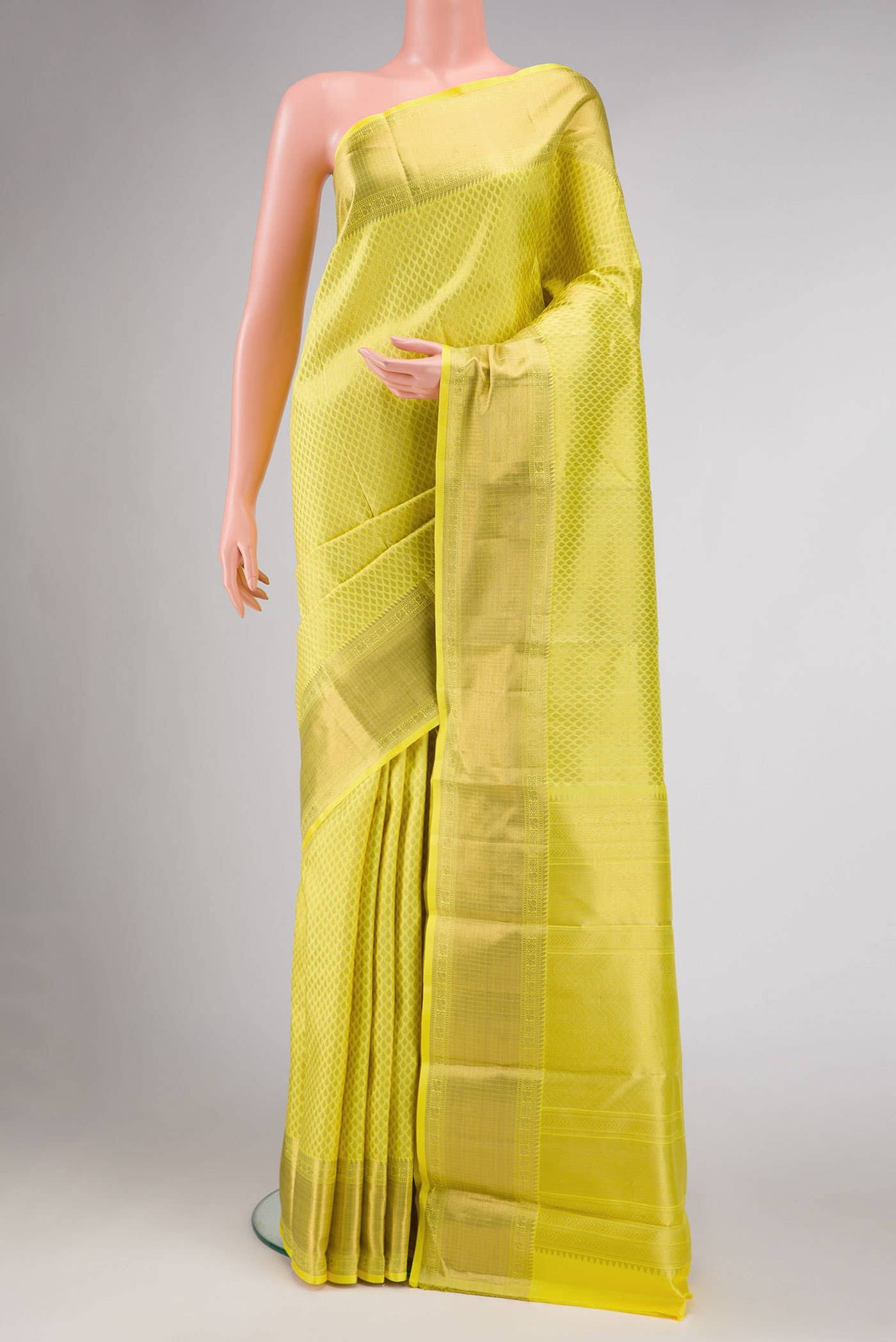 Lemon Yellow Kanchipuram Silk Saree