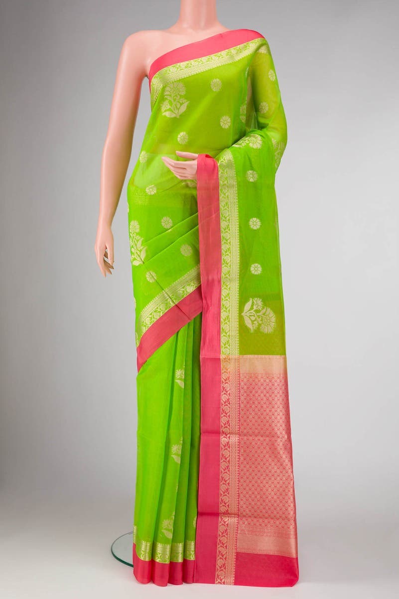 Parrot Green Dual Tone Silk Cotton Saree