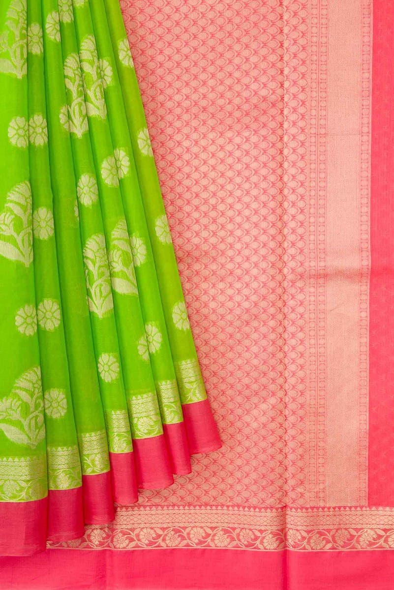Parrot Green Dual Tone Silk Cotton Saree