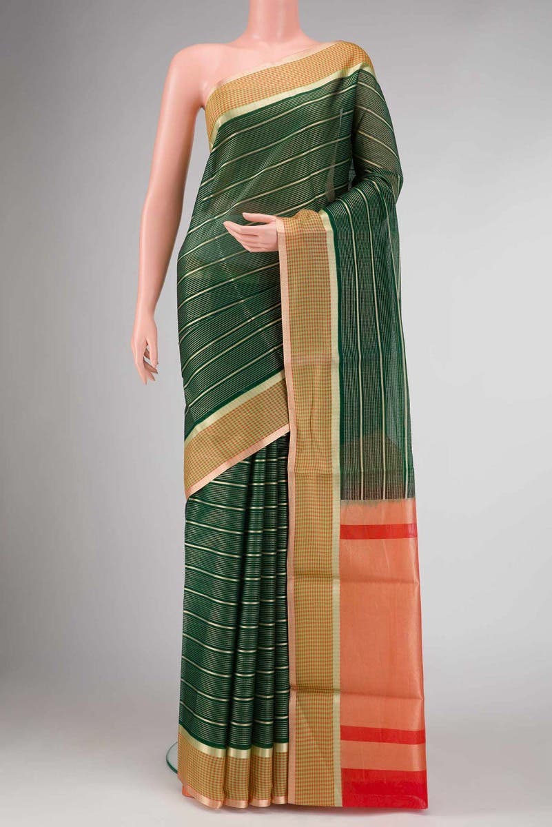 Bottle Green Dual Tone Silk Cotton Saree