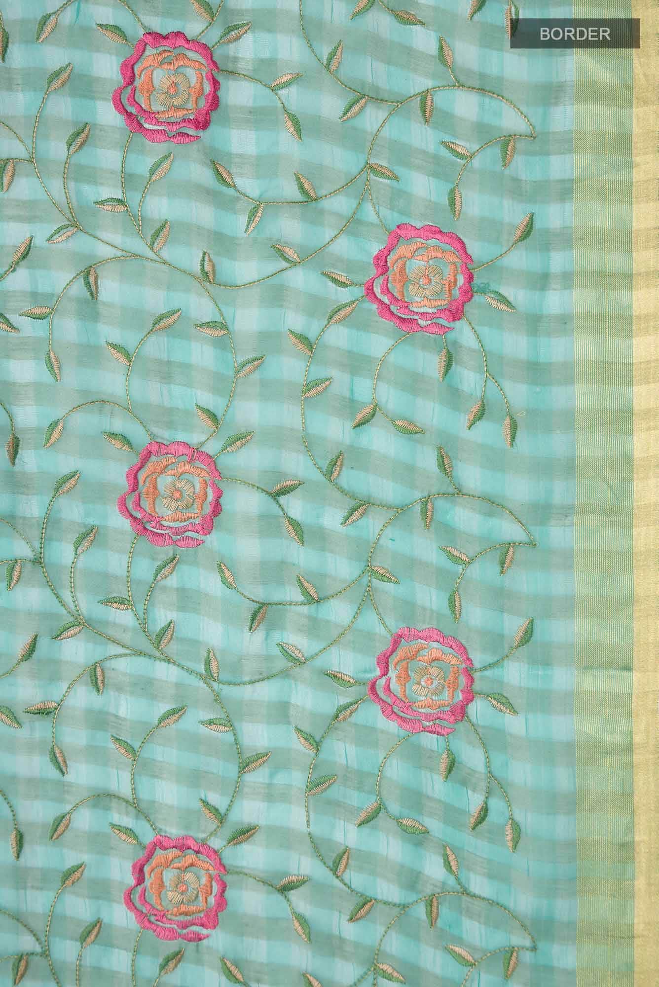 Turquoise Organza Silk Saree