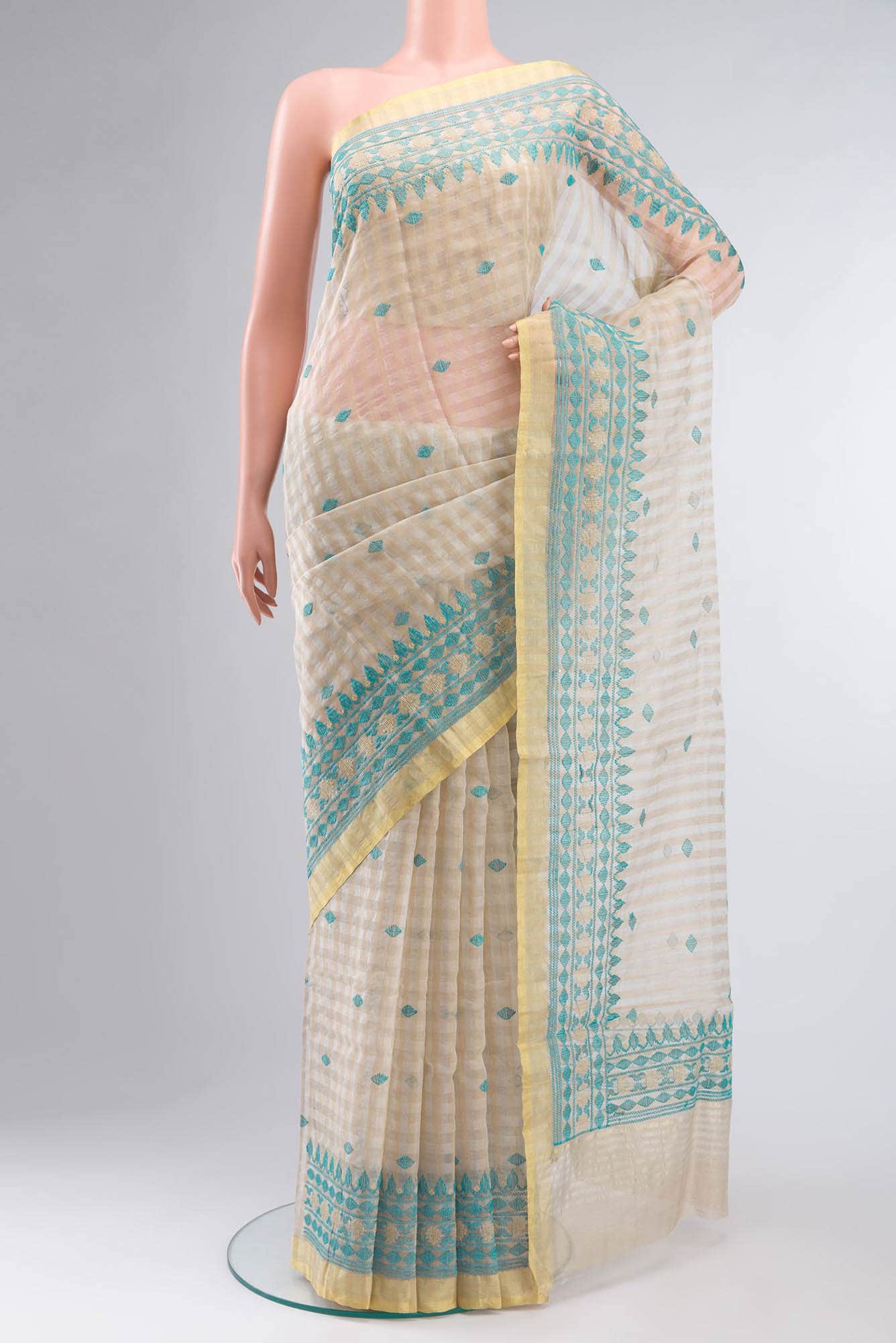 Cream Blended Organza Silk Saree