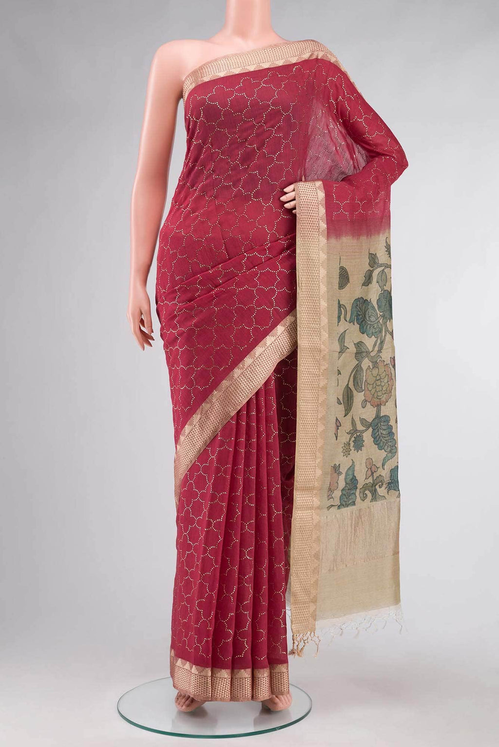 Red Bhagalpuri Tussar Silk Saree