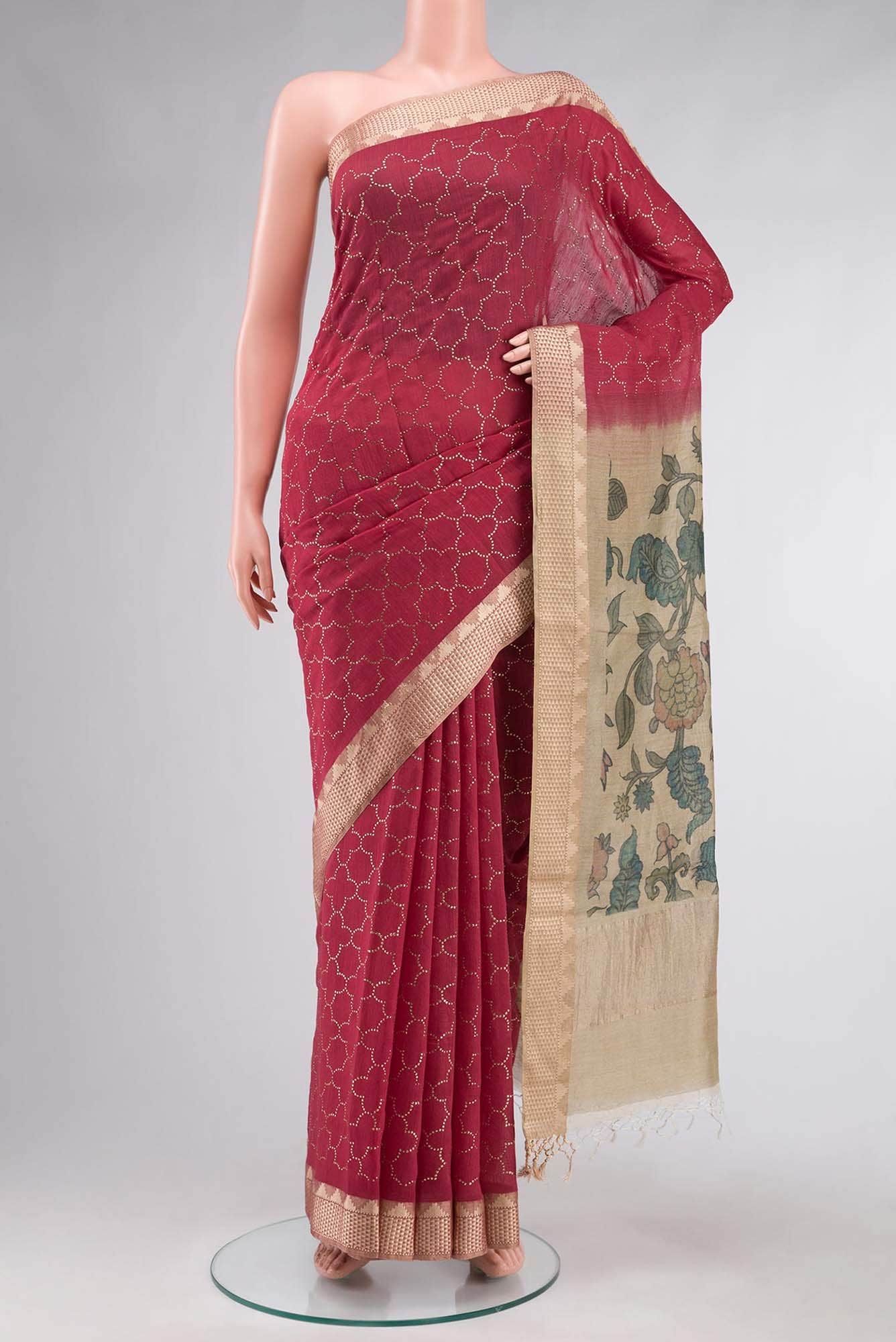 Red Bhagalpuri Tussar Silk Saree