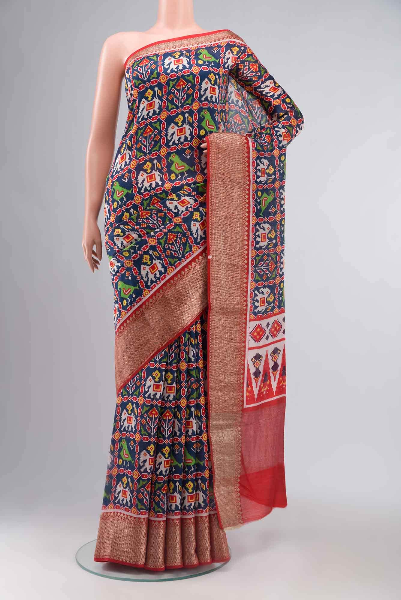 Navy Blue Tussar Silk Saree