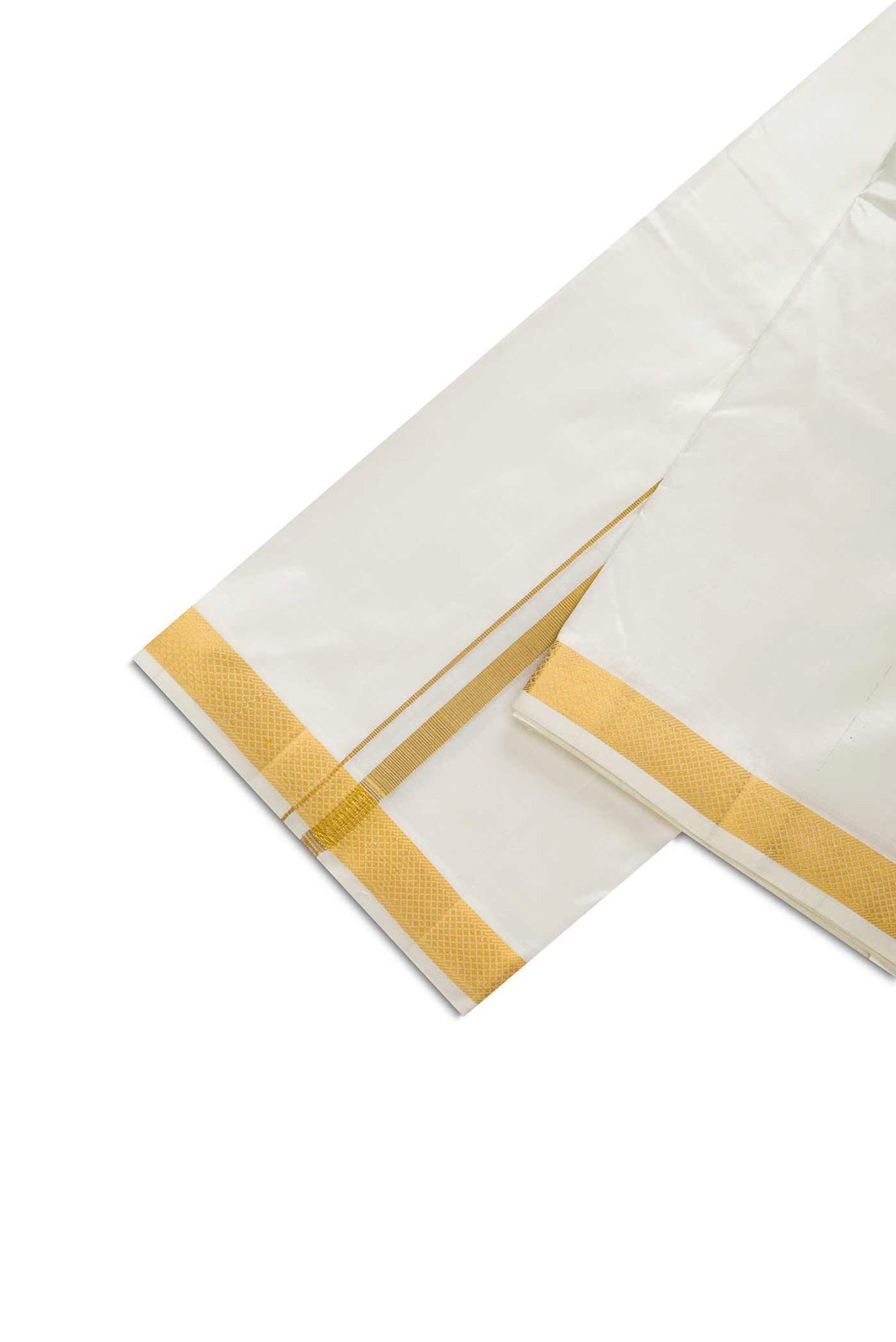 Cream Silk Dhoti With Angavastram (9X 5) Muzham