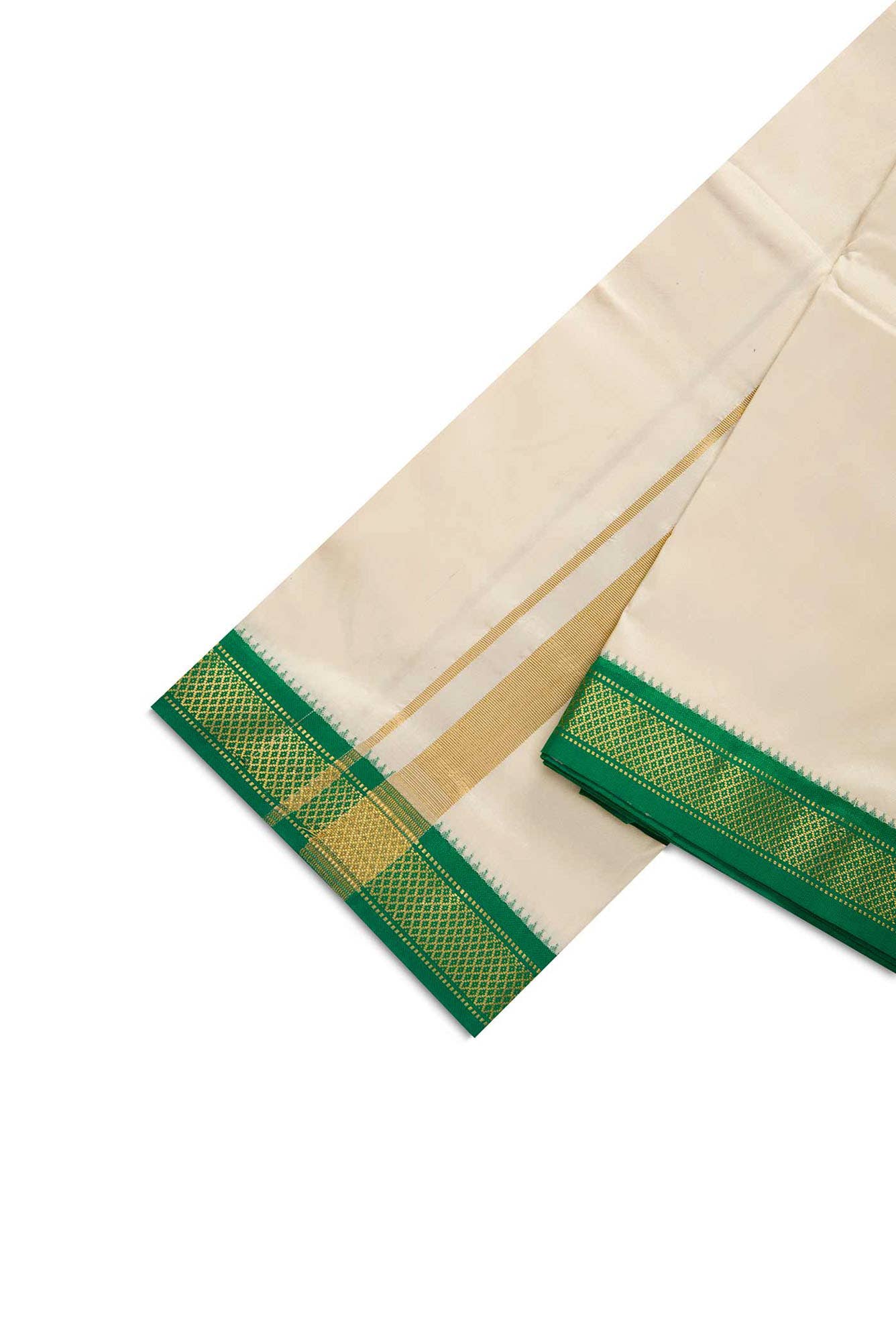 Cream Silk Dhoti With Angavastram (9X 5) Muzham