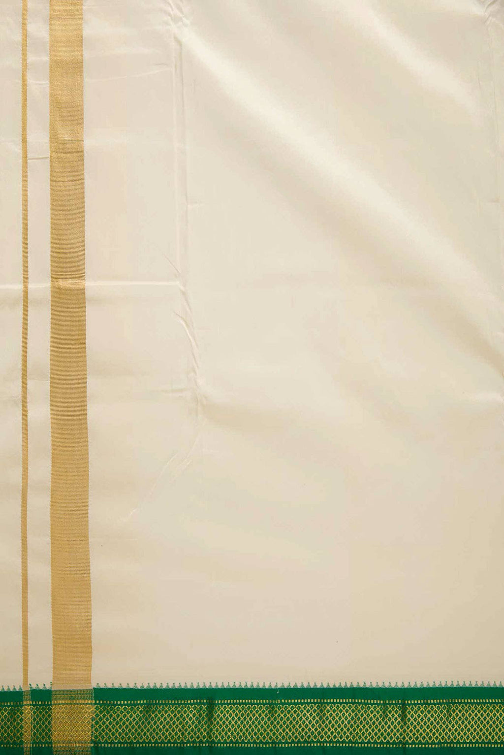 Cream Silk Dhoti With Angavastram (9X 5) Muzham