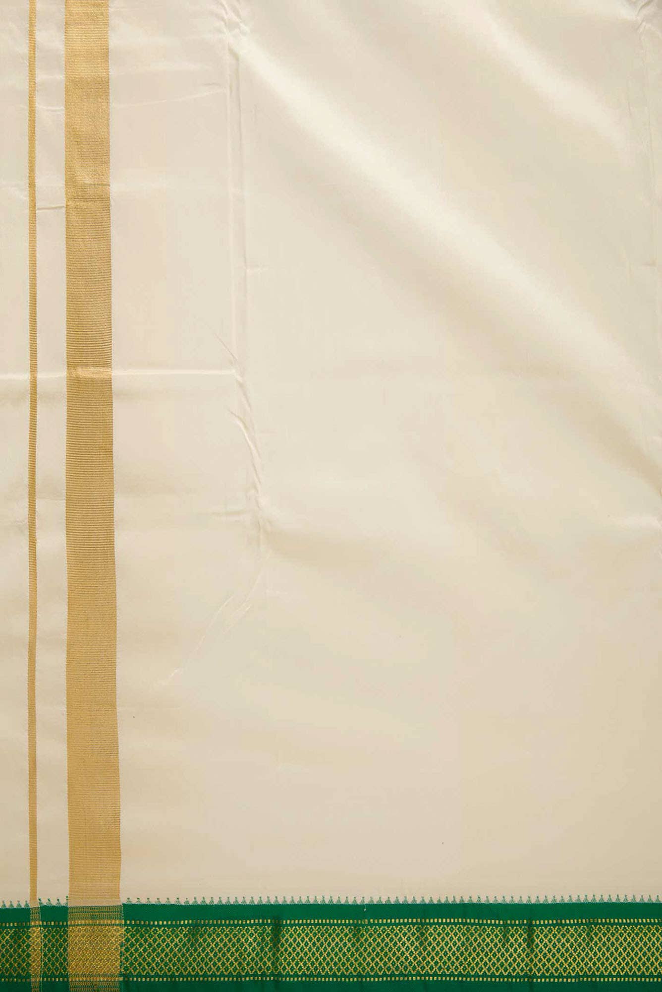 Cream Silk Dhoti With Angavastram (9X 5) Muzham