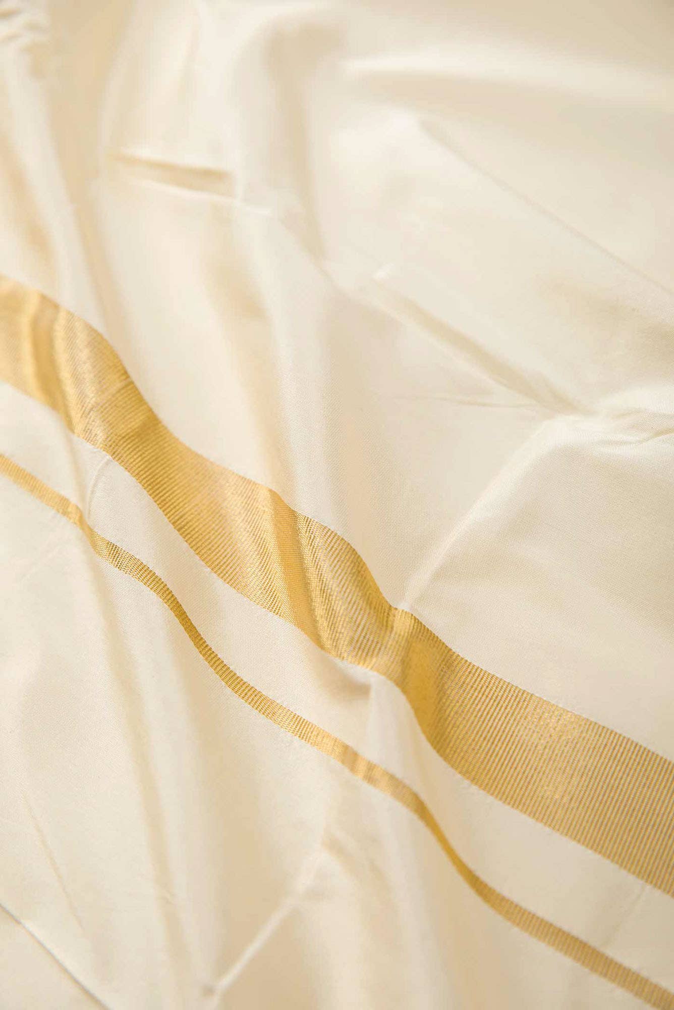 Cream Silk Dhoti With Angavastram (9X 5) Muzham