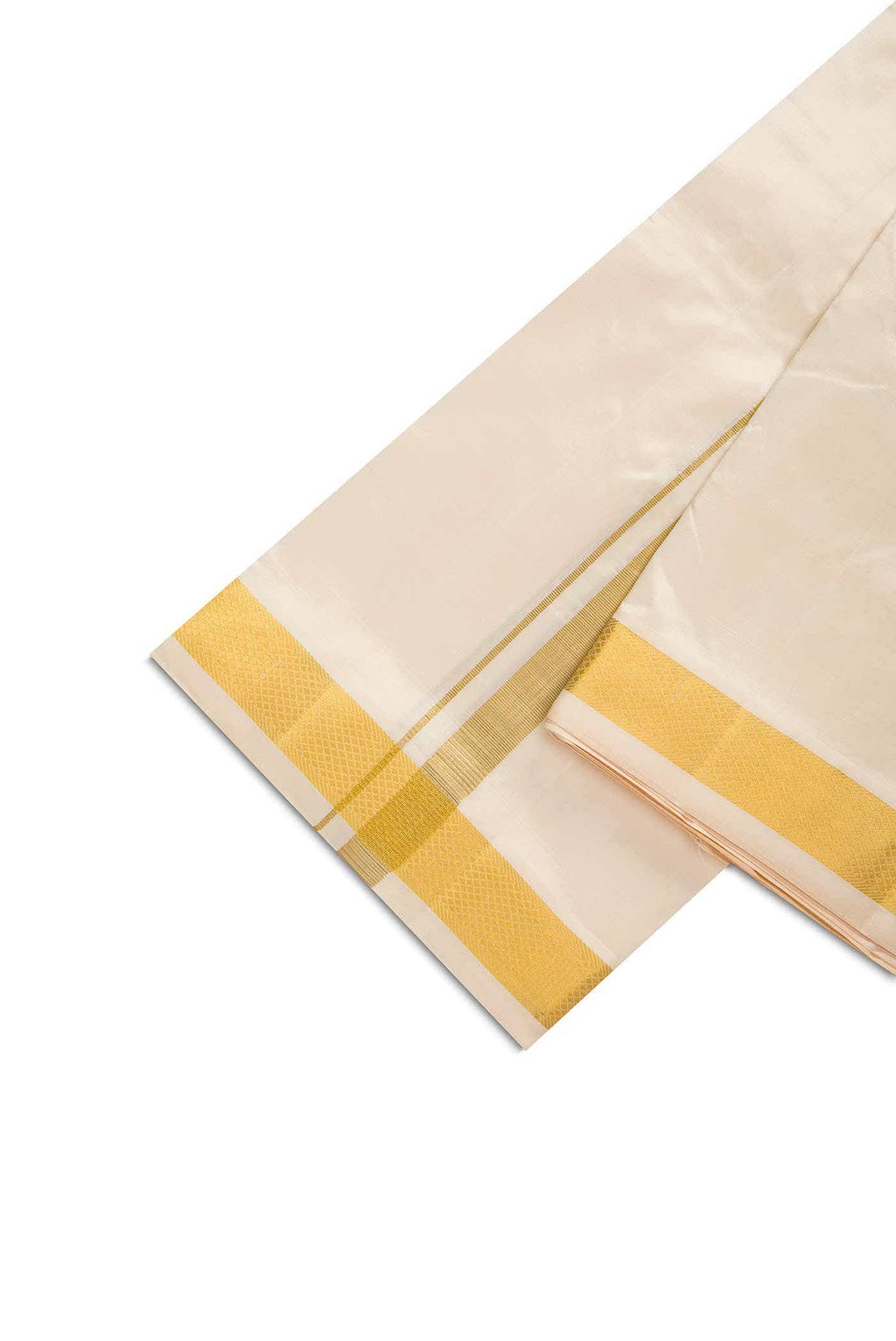 Cream Silk Dhoti With Angavastram (9X 5) Muzham
