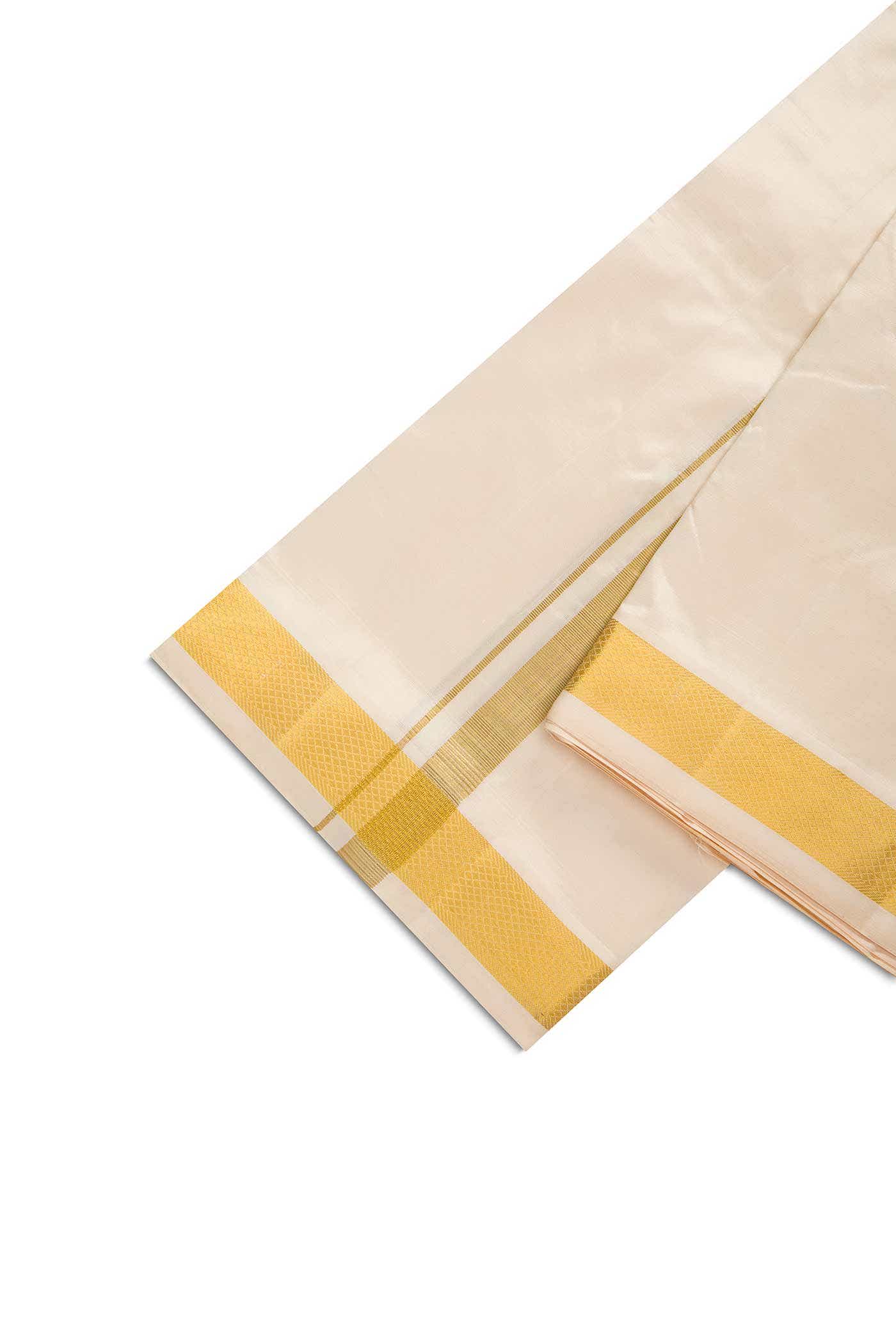 Cream Silk Dhoti With Angavastram (9X 5) Muzham